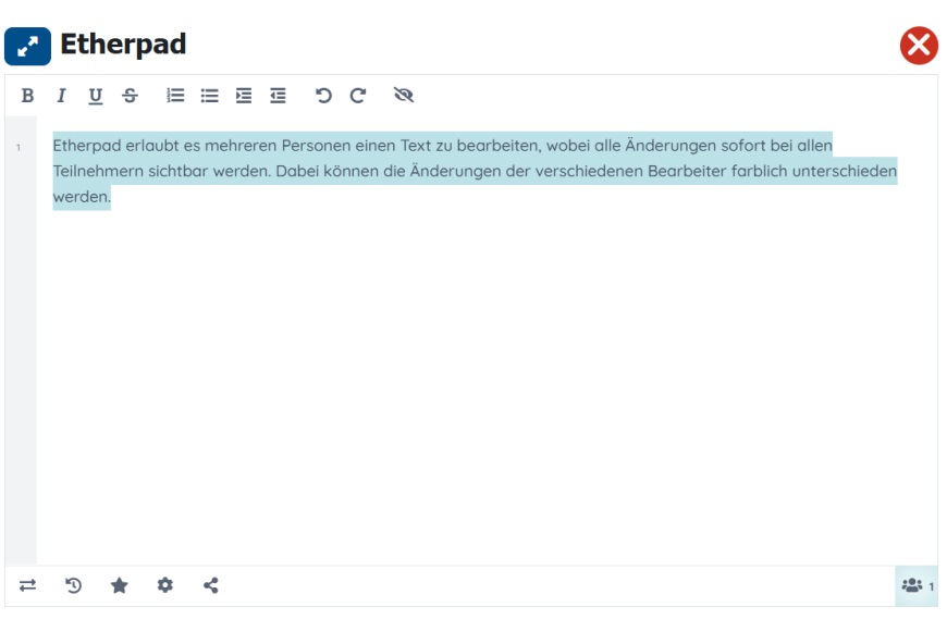 Etherpad mit kleinem Beispieltext.
