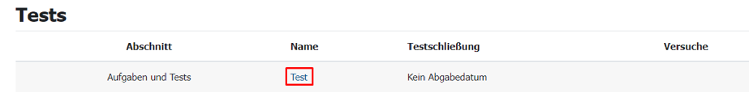 Eine Übersicht der Testaktivitäten des Kurses durch den Aktivitäten-Block.