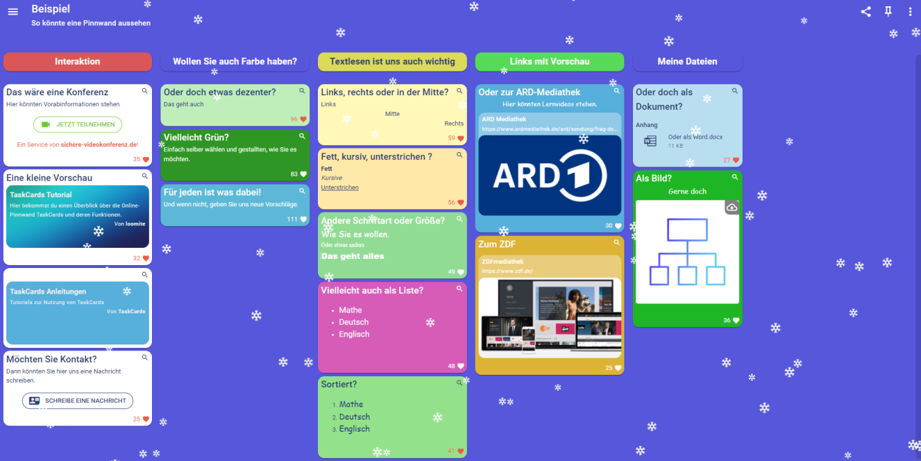 Foto: Demo-Pinnwand von TaskCards